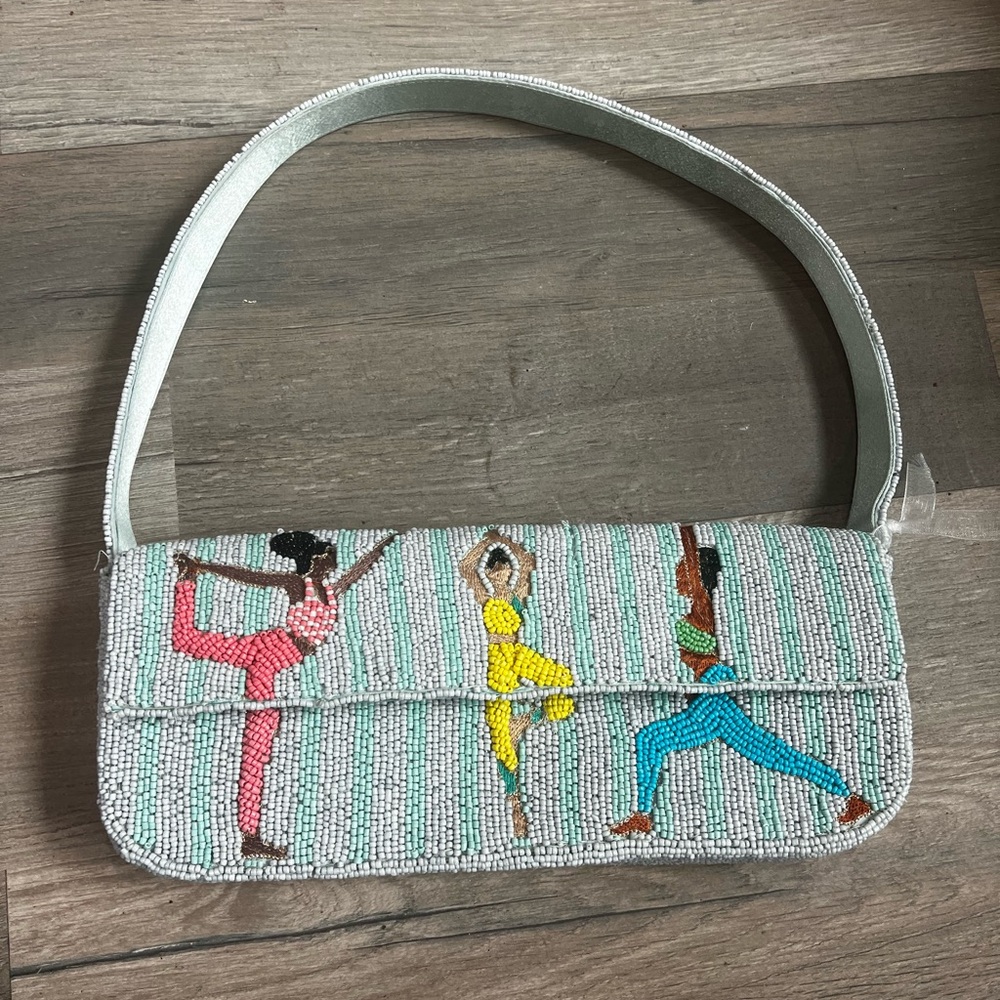 Beaded Dance Motif Shoulder Bag in White MISSING BEADS